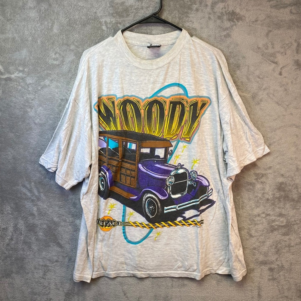 Vintage Sun Sportswear Woody Car T-Shirt Mens XL Gray 1929‎ Graphic Retro Tee